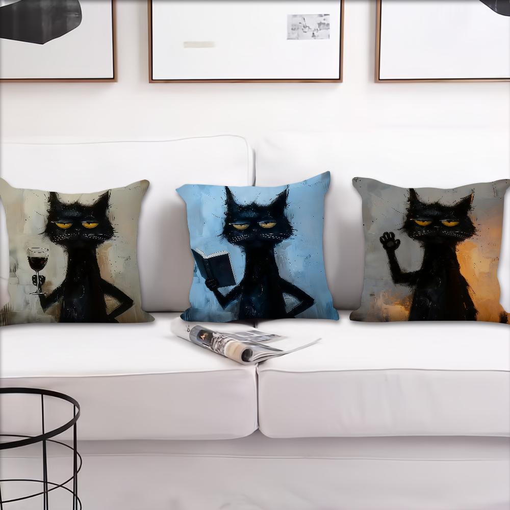 Black Cat Art cushion cover Pillow Cover Decoration Room Home Sofa living Office Car Nordic Simplicity
