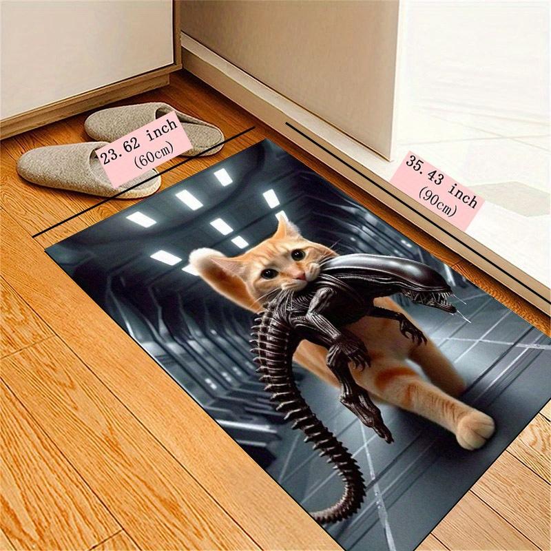 Alien Cat Rug for Sci-Fi Fans' Living Room | Fun 3D Graphic Carpet | Quirky Home Decor Ideas Skid resistant carpet