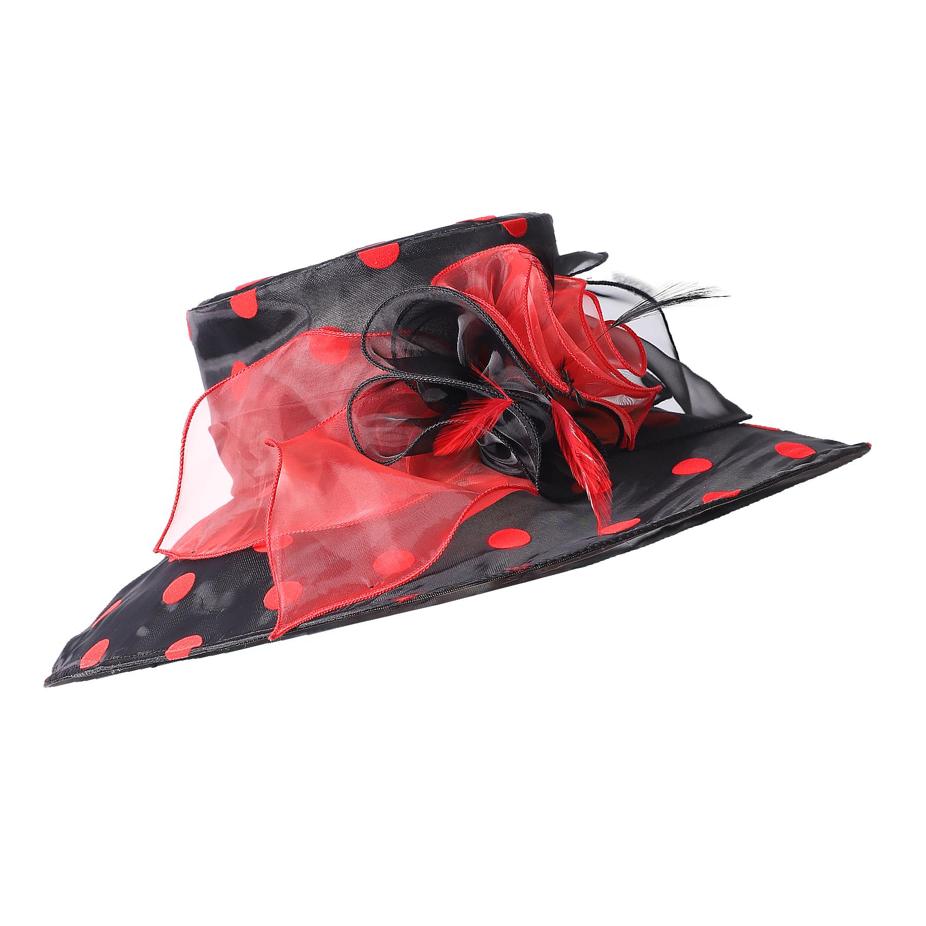 

Women Church Hats Wide Brim Sun Derby Hat Organza Fascinators Kentucky Hats for Women Tea Party Wedding Hat красный/чёрный
