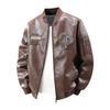 Locomotive Embroidery Men's Leather Jacket Large Size Soft Leather Baseball Collar Fleece Casual Loose Versatile Trendy Leather Jacket