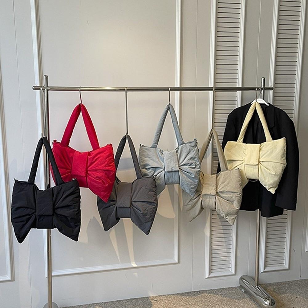Cotton Padded Ruched Bowknot Shoulder Bag Large Capacity Crossbody Bags  Travel