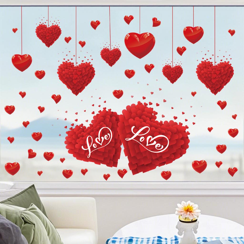 Valentine's Day Window Stickers, Glass Cling Decoration for Shop Window, Home Party Decor, Glass Film for Valentine's 2026