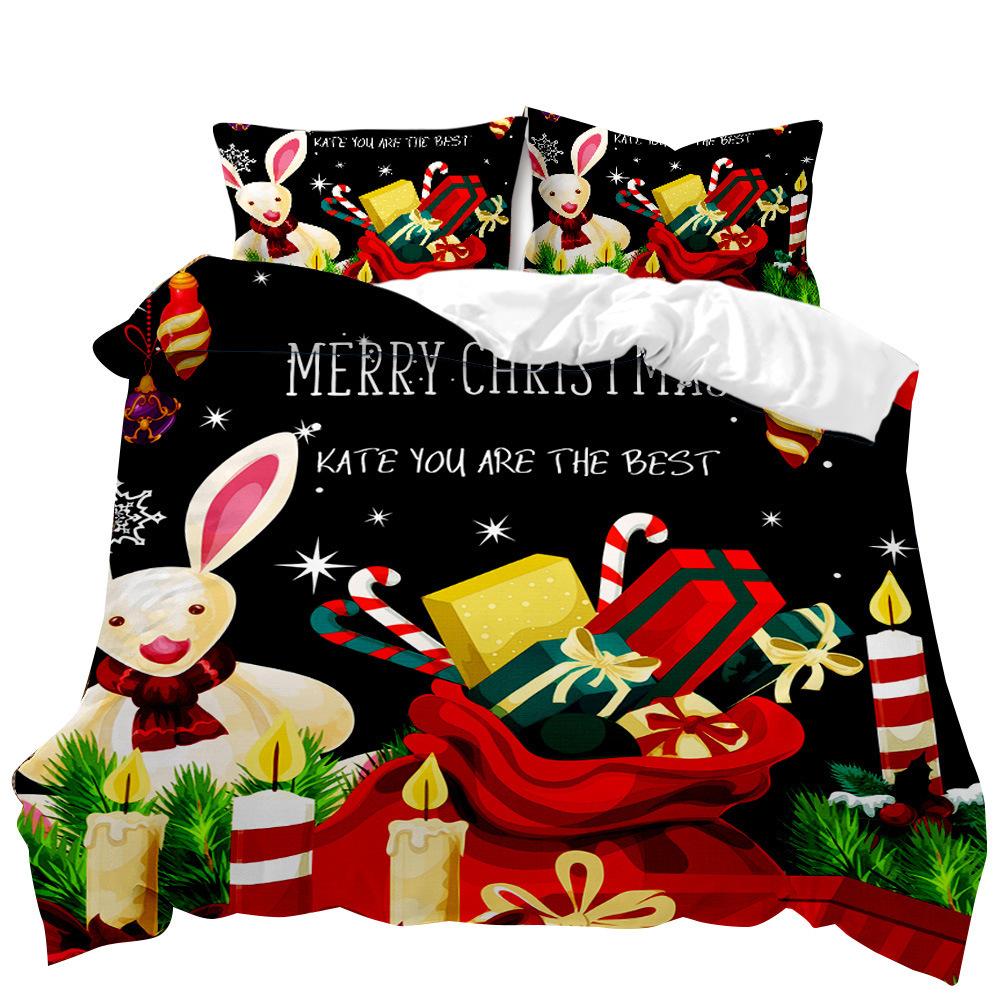 Christmas Day Quilt Cover Three-Piece 3D Digital Abrasive Printing Bedding Gift