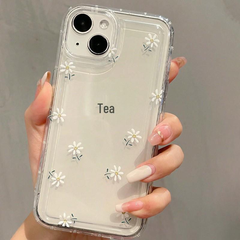 

Ударопрочный белый чехол-подушка с ромашками для iPhone 11-16, iPhone 12-15 и iPhone X. iPhone 13 Mini