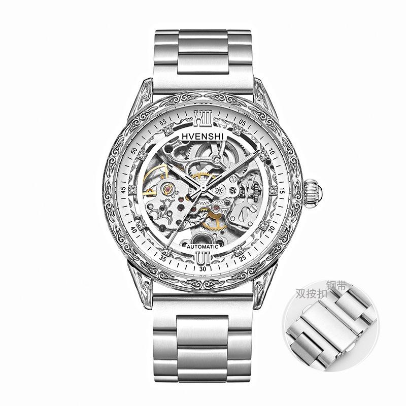 Beliebte gravierte Leder leuchtende mechanische Herren-Automatik-Mechanikuhr Business-Uhr Mode High-End-Uhr