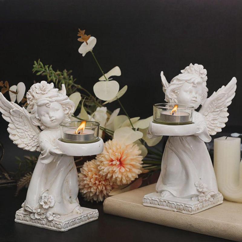 Vintage Home Decor Living Room Bedroom Angel Figurines Christmas Ornament Decorative Angel Candle Holder