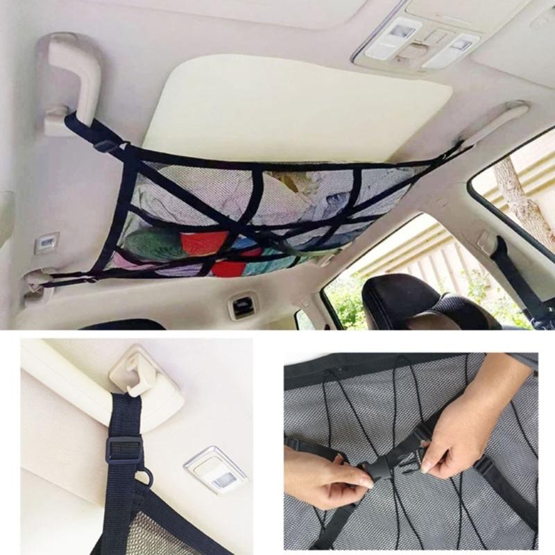 Car Roof Cargo Net with Mesh Access Panel and Mounting Hardware for Soft Item Storage In Cars SUVs and MPVs Daily Use