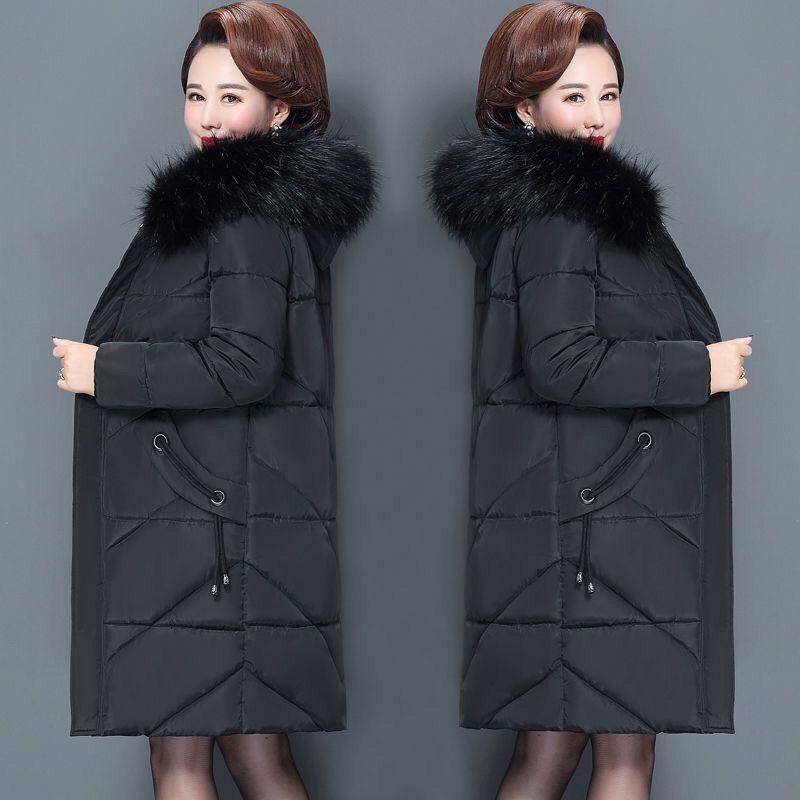 Women Colorful Fur Collar Long Winter Jacket Hooded Down Cotton Coat Thick Warm Jacket Cotton Padded Wadded Parkas