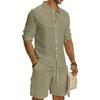 Men's Casual Long-sleeved Tooling Shirt Shorts Set