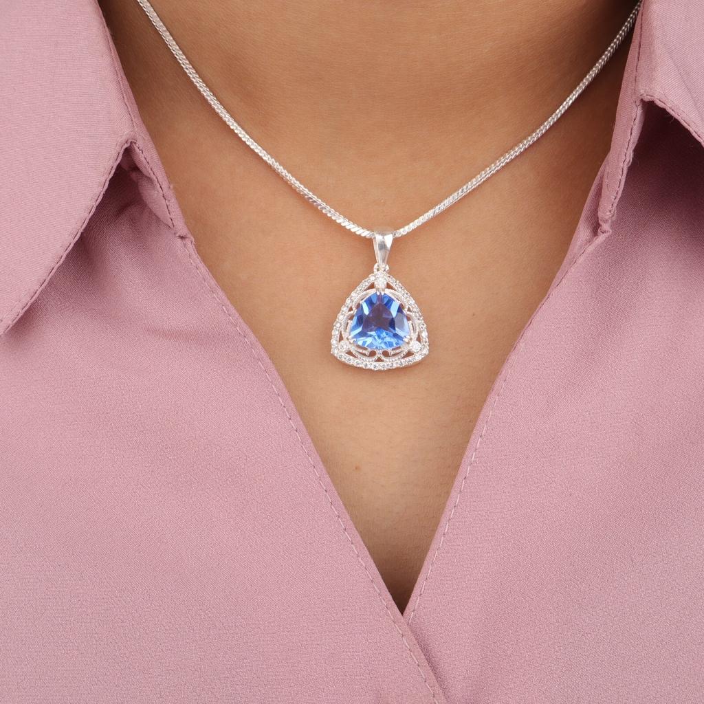 Tanzanite Gemstone 925 Sterling Silver Jewelry Zircon Pendant 0.99" Gift For Her CZP-8-6