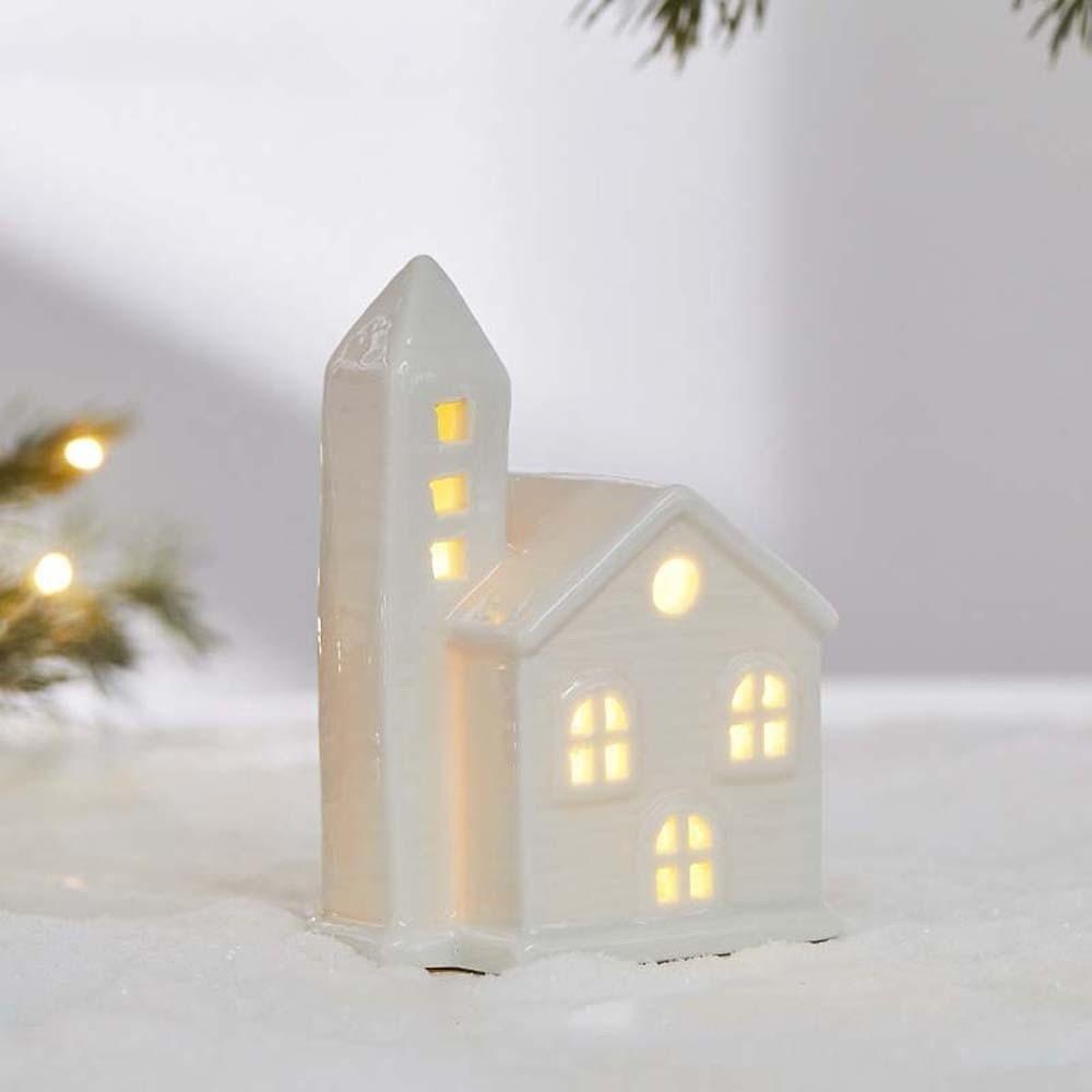Button Batteries Christmas Atmosphere Lights Ceramic House-shaped Night Lamp  Birthday Present