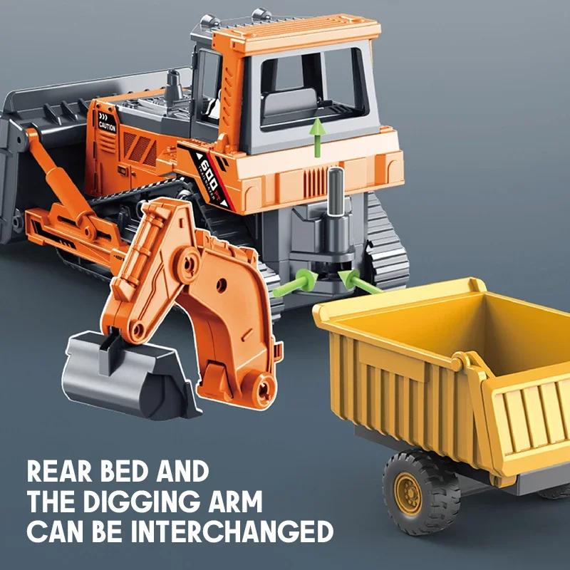 מחפרון מלגזה משאית הנדסית טרקטור דגם רכב Diecast פלסטיק דחפור דו-ראש צעצוע רכב רכב אינרציאלי צעצוע לבנים