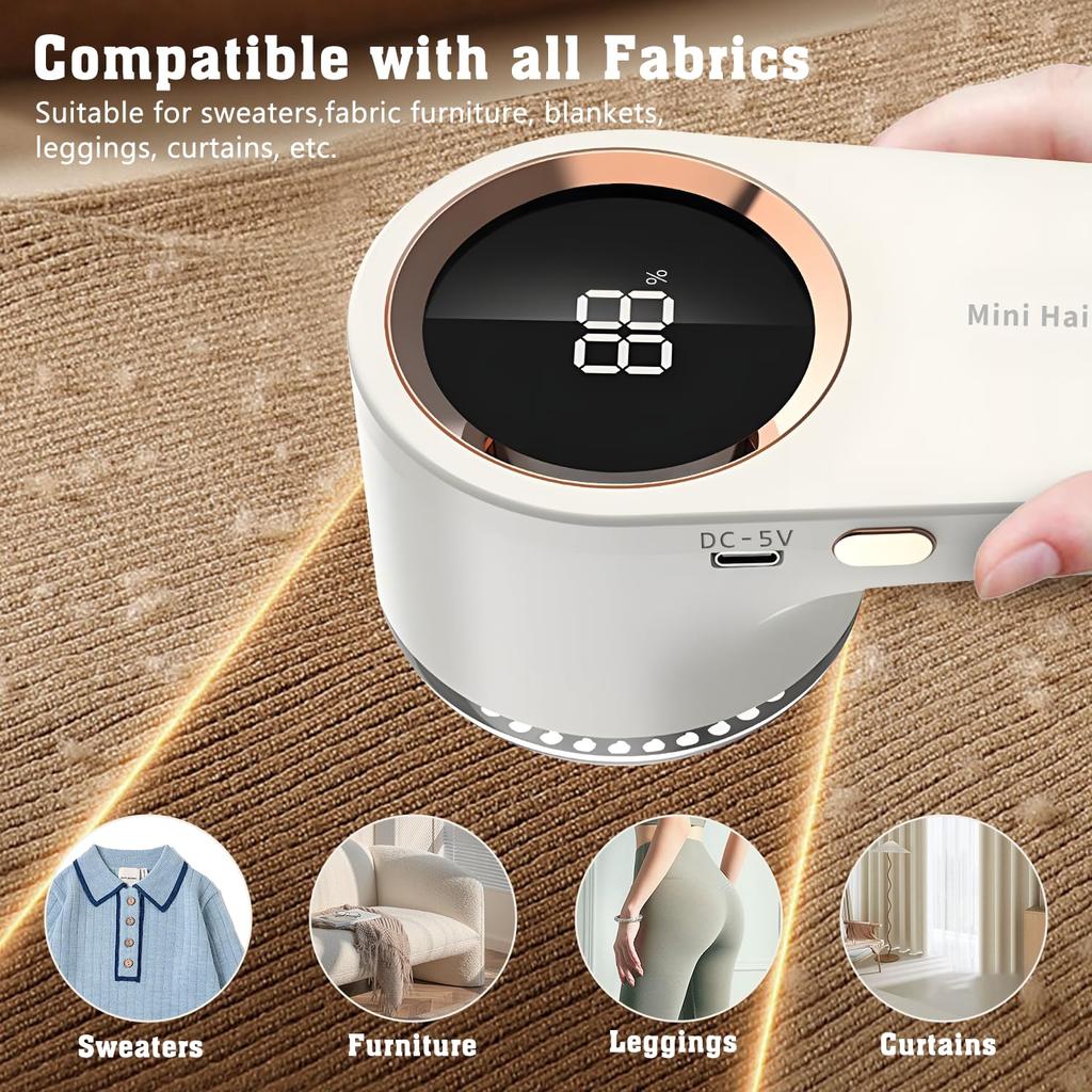 Portable USB Rechargeable Electric Lint Shaver and Fabric Trimmer with Digital Display, Includes Two Blades – Ideal for Clothes