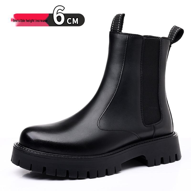 Herren Echtleder High-Top Martin Boots - Britischer Stil, Dicksohlige, 8 cm Höhenerhöhung