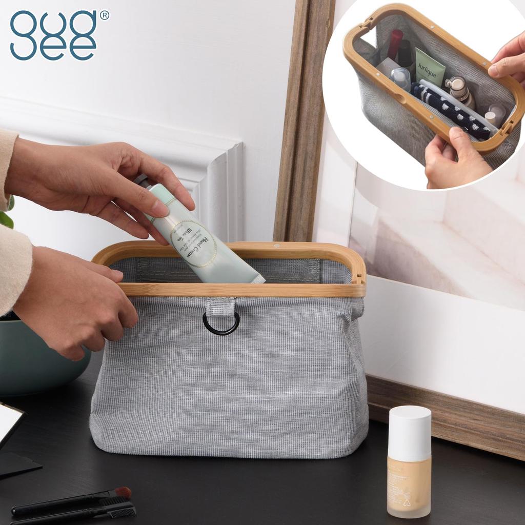 GUDEE Gudi Cosmetic Pouch, Large Capacity, Clasp Closure, Women's, Cute, Waterproof, Freestanding, Bamboo Fabric, Uroki Toiletry Bag, GudeeLife