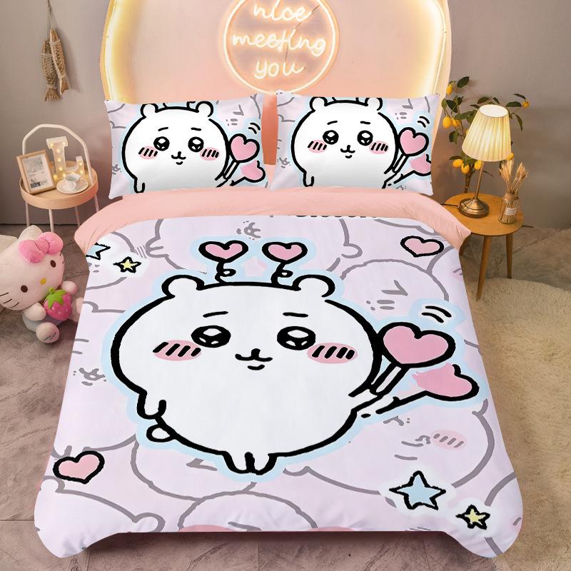 Bedding Set Colorful Print Polyester Student Dormitory Bed Sheet Quilt Cover Kid Gift Home Textile Decorative