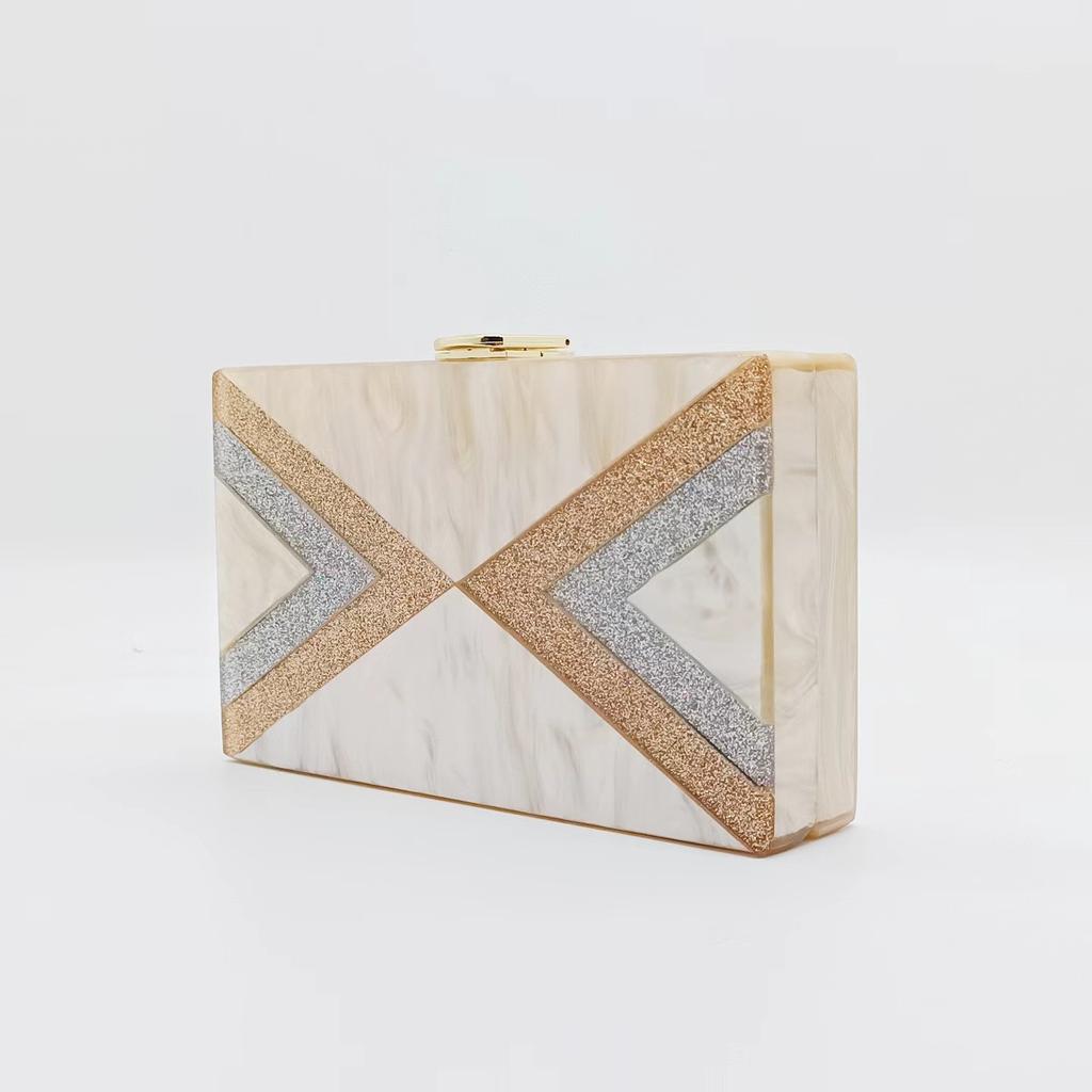 Shoulder Messenger Bag Fashion Acrylic Bag Women's Pearlescent Board Geometric Splicing Party Wedding Clutch Bag Light Luxury