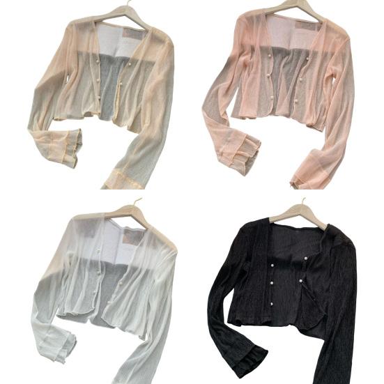 Women's Mesh Sheer Sun Jacket Long Sleeve Button Down Sun Shirts UV