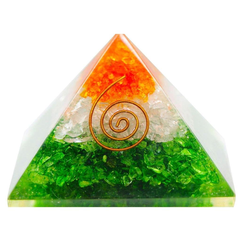 Resin Medium Size Multicolor Set of 1 Orgone Crystal Pyramid with Carnelian, Rock Crystal & Green Aventurine for Reiki Healing, Vastu Correction,