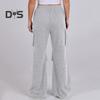 Women Cargo Pants Elastic Waist Mid-rise Straight Wide Leg Sweatpants with Multi Pockets Solid Color Casual Jogging Pants Loose Lounge Pants