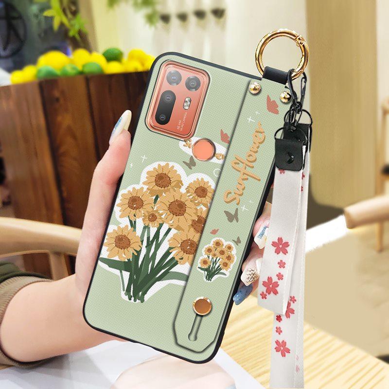 Back Cover Protective Phone Case For HTC Desire 20 Plus/D20+ Lanyard Kickstand Silicone Wrist Strap Oil Painting Ring