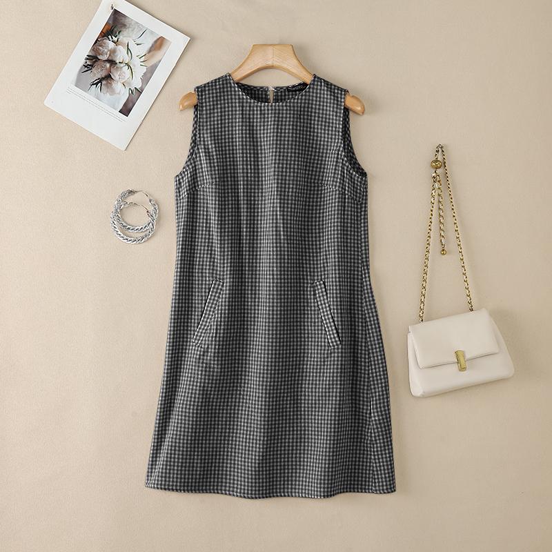 ZANZEA Women Plaid Print Casual Round Neck Sleeveless Dress S