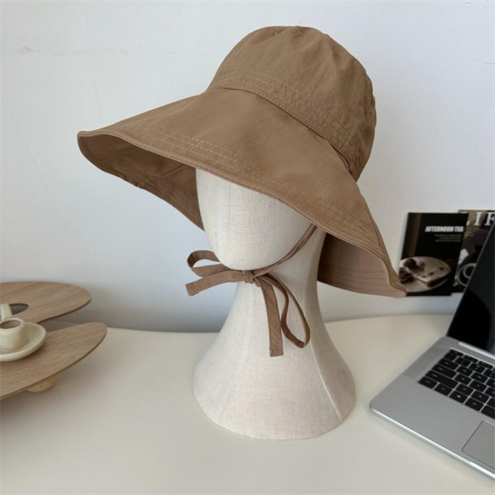 Καπέλο Ψαρά με Φαρδύ Γείσο και Φιόγκο, Αναδιπλούμενο Καπέλο Κάδος με Αντηλιακή Προστασία, Μοντέρνο Καπέλο Ηλίου με Κορδόνια