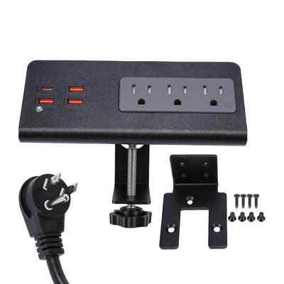 Desk Clamp Power Strip 15A 1875W 3 AC Outlets 3 USB A 1 PD20W USB C Ports Desktop Edges Mount Power Strip Surge