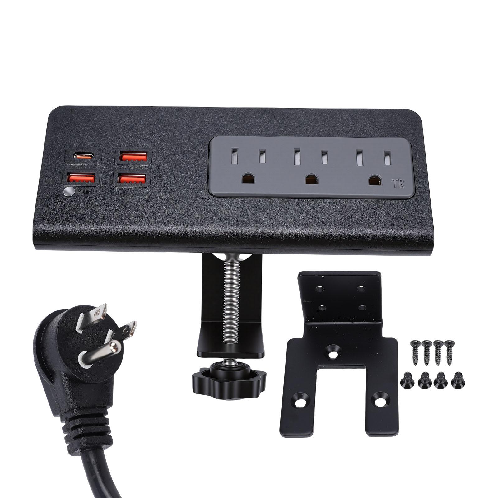 Koogeelife Desk Clamp Power Strip 15A 1875W 3 Ac Outlets 3 Usb A 1 Pd20w Usb C Ports Desktop Edges Mount Power Strip Surge