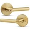 Moquin Brass Gold Heavy Duty Round Design Door Lever, Keyed Entry Door Handle in Gold, Reversible Door Lock for Front Entrance Door
