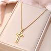 Skeleton Cross Necklace for Men Women Stainless Steel Hollow Out Cross Pendant Box Chain Collier Religious Faith Christ Collar