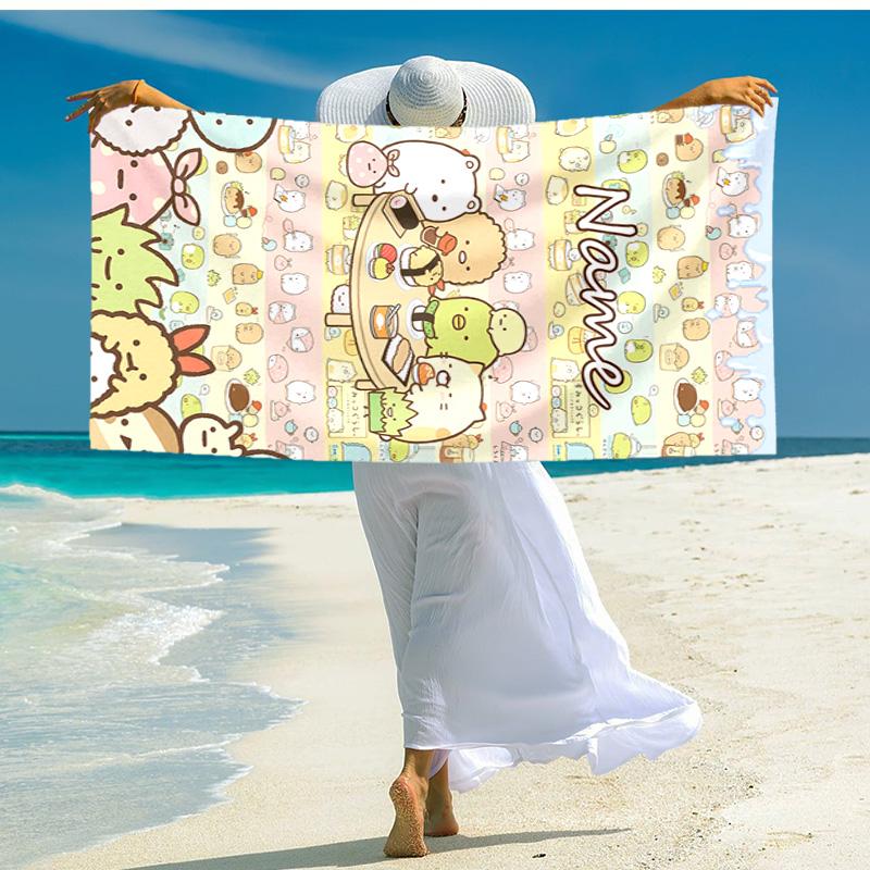 Personalized customized proof beach towel with Sumikko Gurashi pattern - soft, absorbent,quick-drying,perfect swimming,camping&bathing