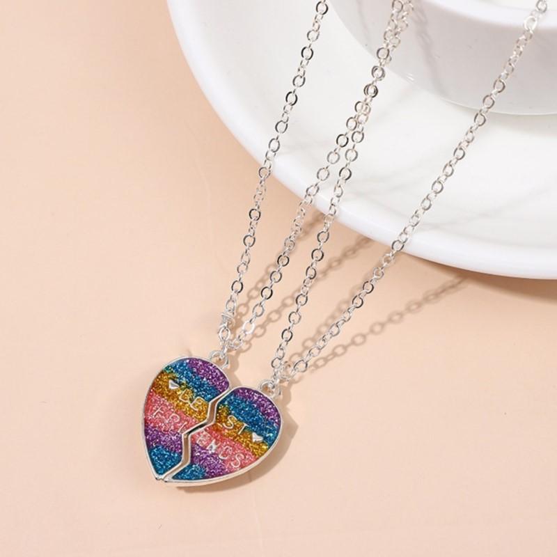 2Pcs/Set Colorful Heart Pendant Necklace for Girl Cartoon Love Pendants Best Friend Shared Jewelry BFF Gifts