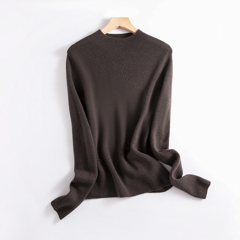 Extended semi-turtleneck wool sweater women's 0 full wool seamless integrated knitted backing soft waxy fleece autumn top new