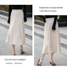 Women's Gray High-Waist Pleated A-line Skirt for Autumn/Winter - Mid-Length, Slimming, Petite Fit