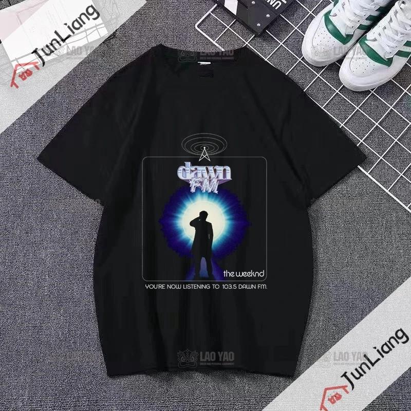 Canadian Singer The Weeknd Dawn Fm Flat Print Tshirt Short Sleeve Loose Mens Tshirt Mens Tshirt Womens Hip Hop Clothing