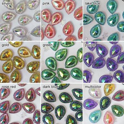 13*18mm Luxury DIY Jewelry Handmade Crystal Stones Flatback Applique AB Colorful Resin Ornament Glitter Water-drop Rhinestone