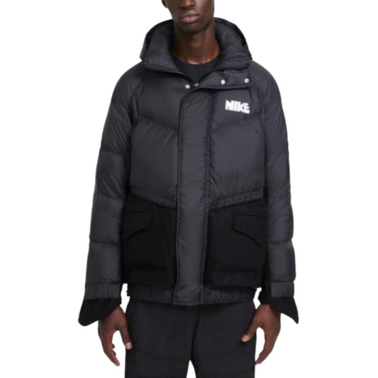 Nike X Sacai Sportswear Loose Fit Patchwork Parka Down Jacket Men Outerwear Black CT3269-010