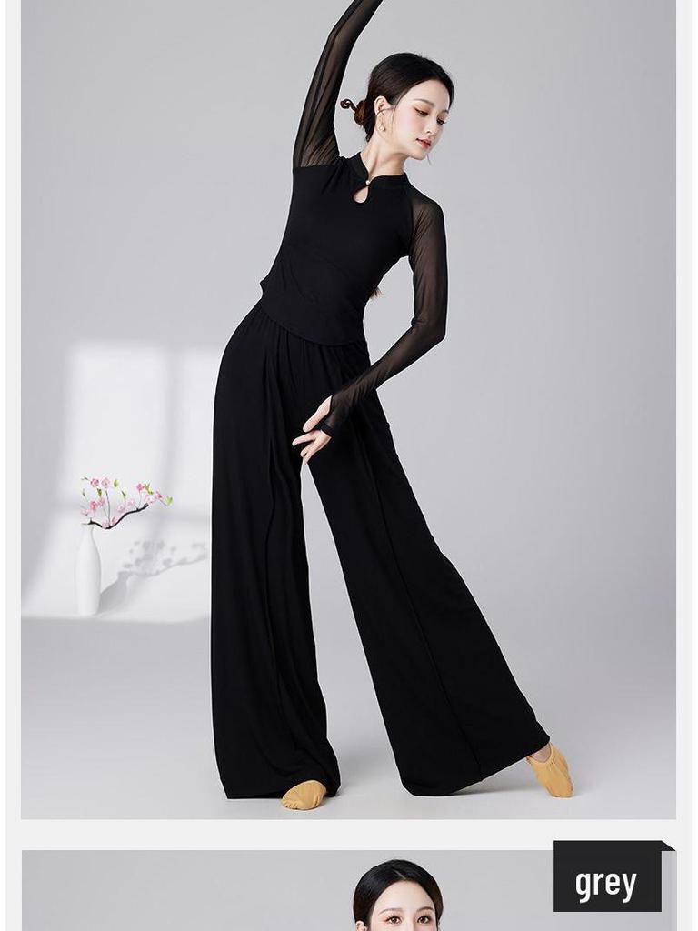 Women's Slim Fit Long Sleeve Stand Collar Dance Top - Versatile, Slimming, Classical Dance Practice Wear