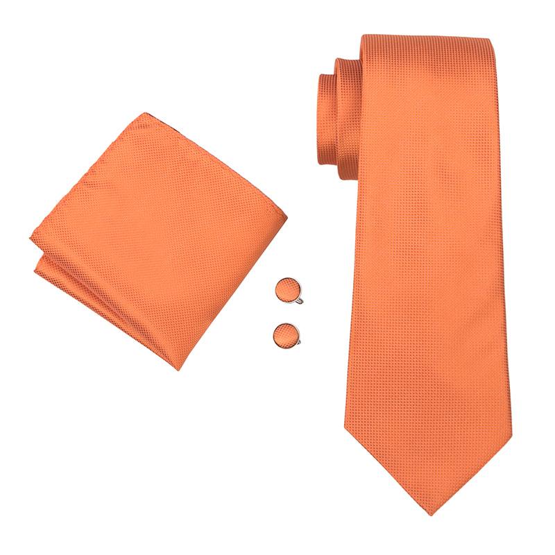 Dibangu Ties for Men Orange New Design Silk Tie Mens Necktie Hanky Cufflink Alloy Ring and Tie Tack Pin Set for Formal Party