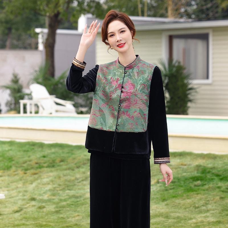 

Mother s Day Floral Vest & Velvet Top Set for Middle-Aged Women 3XL (suggested for 135-150 jin)