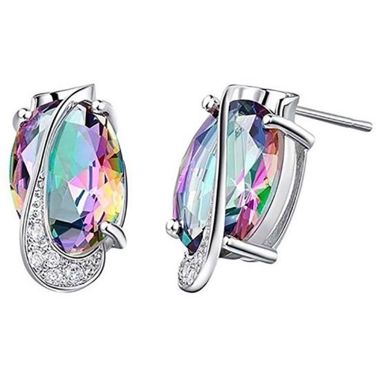 Fashion Women Rainbow Faux Topaz Pendant Necklace Earrings Ring Jewelry Set