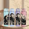 1PC Vintage Old Gentleman Portrait Art 750ml Color Plastic Sports Water Bottle Leakproof Flip Straw Lid Suitable for Sports Office Home Use