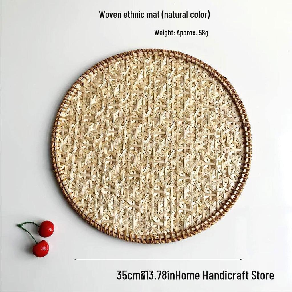Ethnic Bamboo Weaving Handmade Coaster Set - Heat Resistant Round Placemats for Kitchen & Restaurant