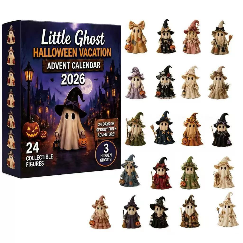 Halloween Adventskalender 2026, Acryl Geist Blind Box Countdown-Kalender mit täglichen Überraschungstüren, Tisch-Feiertagsdekoration für Heimparty Geschenk