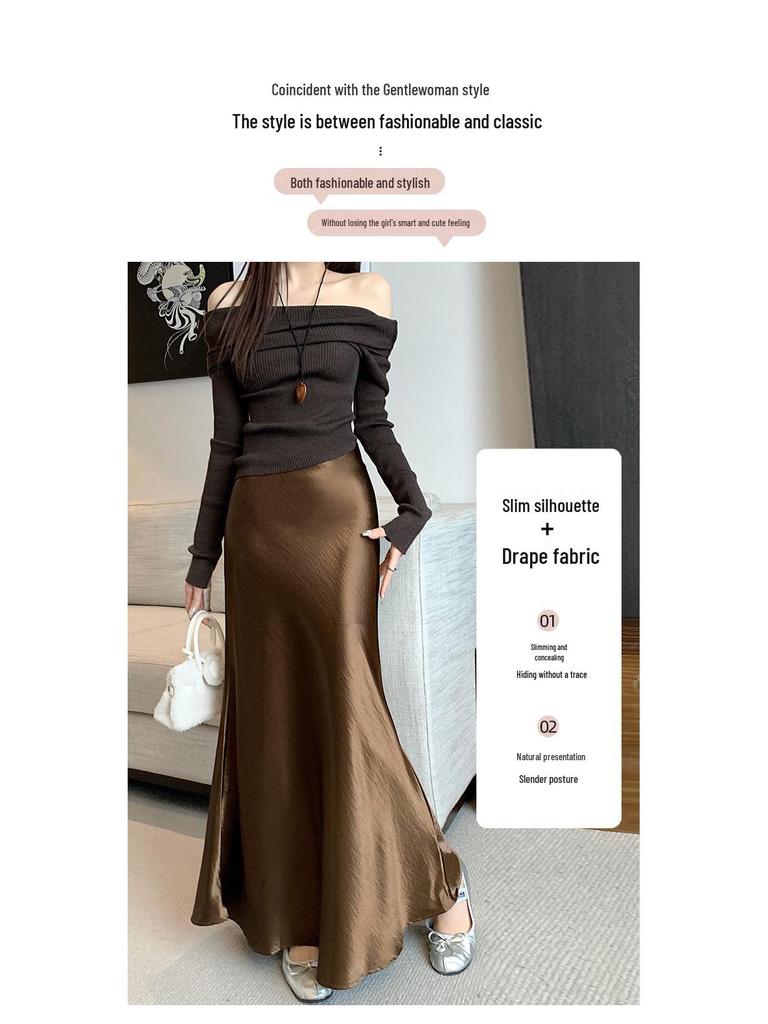 High Waist Acetate Satin Fishtail A-Line Skirt for Women
