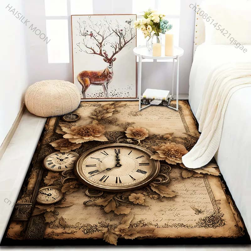 Tappeto Stampato Orologio a Libro Retrò per Camera da Letto Soggiorno Comodino Divano Tappetino Decorazioni per la Casa Moderne Tappeto per Area Spedizione Veloce