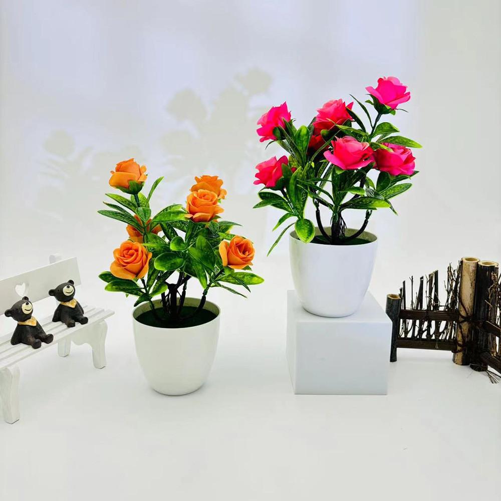 Artificial Rose Ornament Green Potted Plant Bonsai For Home Or Wedding Venue