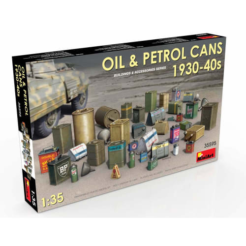 Miniart 1/35 Oil & Petroleum Can Set, 1930s-40s, Plastic Model, MA35595