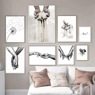 Black White Romantic Hand In Hand Canvas Painting Poste Love Quotes Wall Art Print Fashion Picture Couples Lovers Room Decor